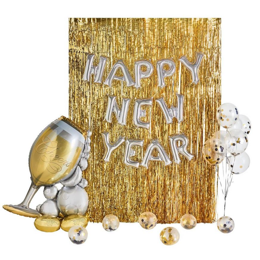 Silver Happy New Year Balloon Backdrop Kit