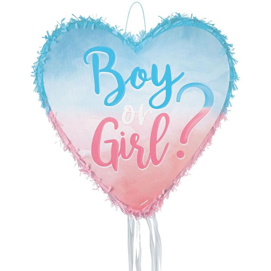 Pull String Gender Reveal Heart Cardstock & Tissue Paper Pinata, 17.5in x 17.25in