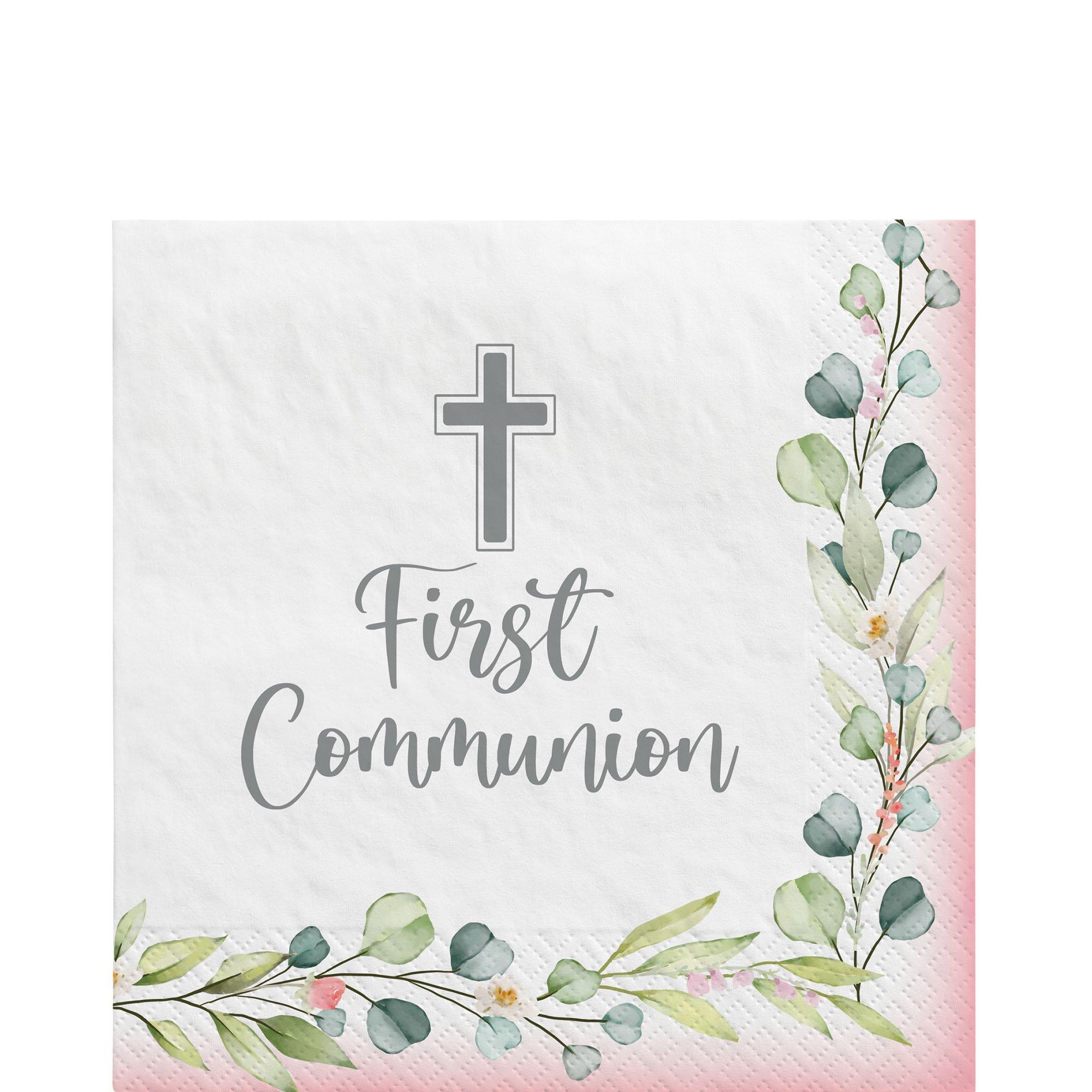 Pink My First Communion Paper Lunch Napkins, 6.5in, 40ct Party City