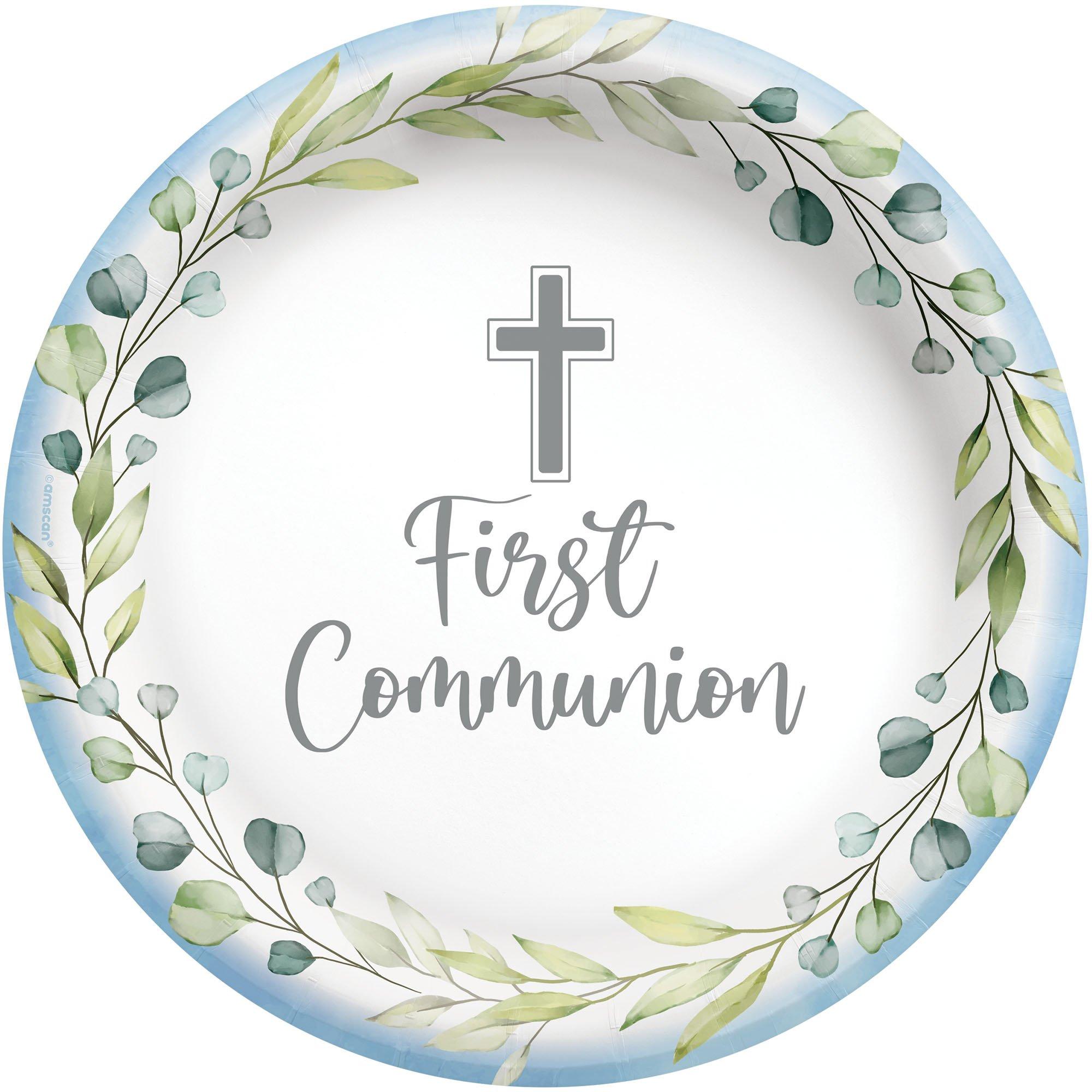 Blue My First Communion Paper Dinner Plates, 10in, 20ct