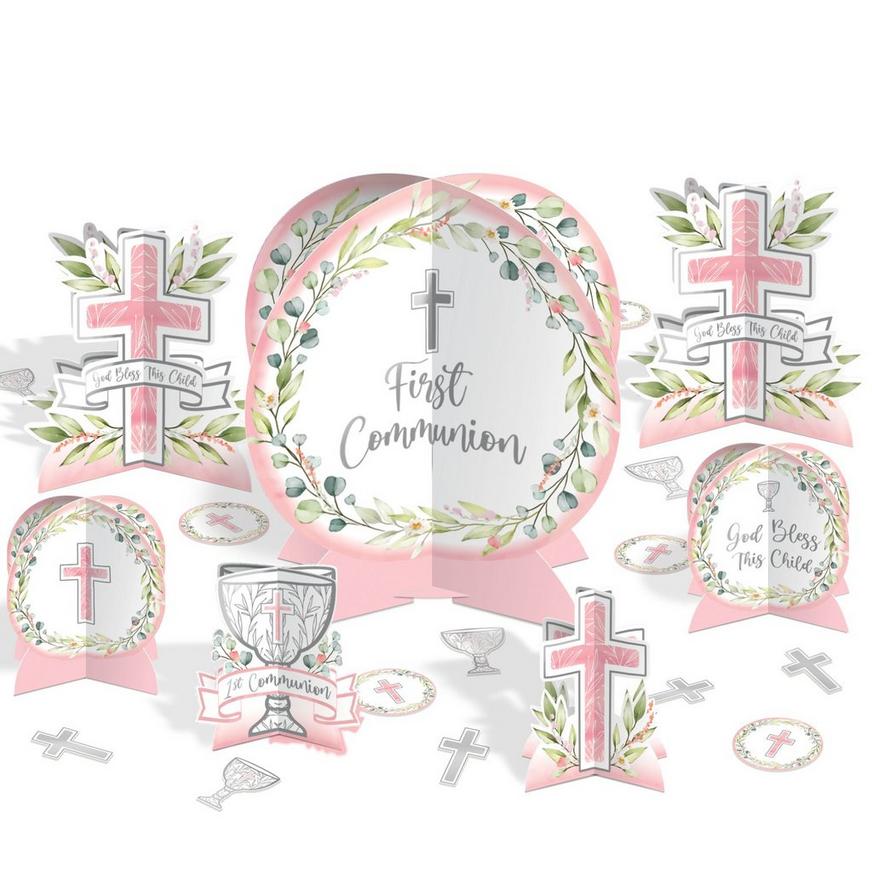 Pink My First Communion Cardstock Table Decorating Kit, 27pc