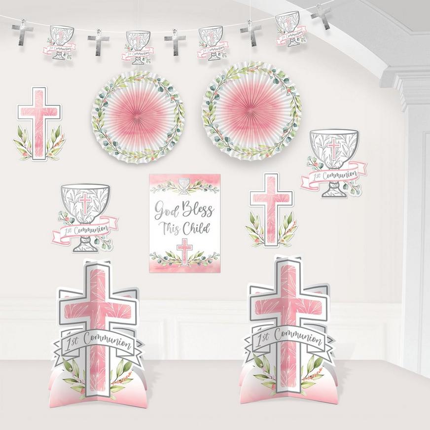 Pink My First Communion Room Decorating Kit, 10pc
