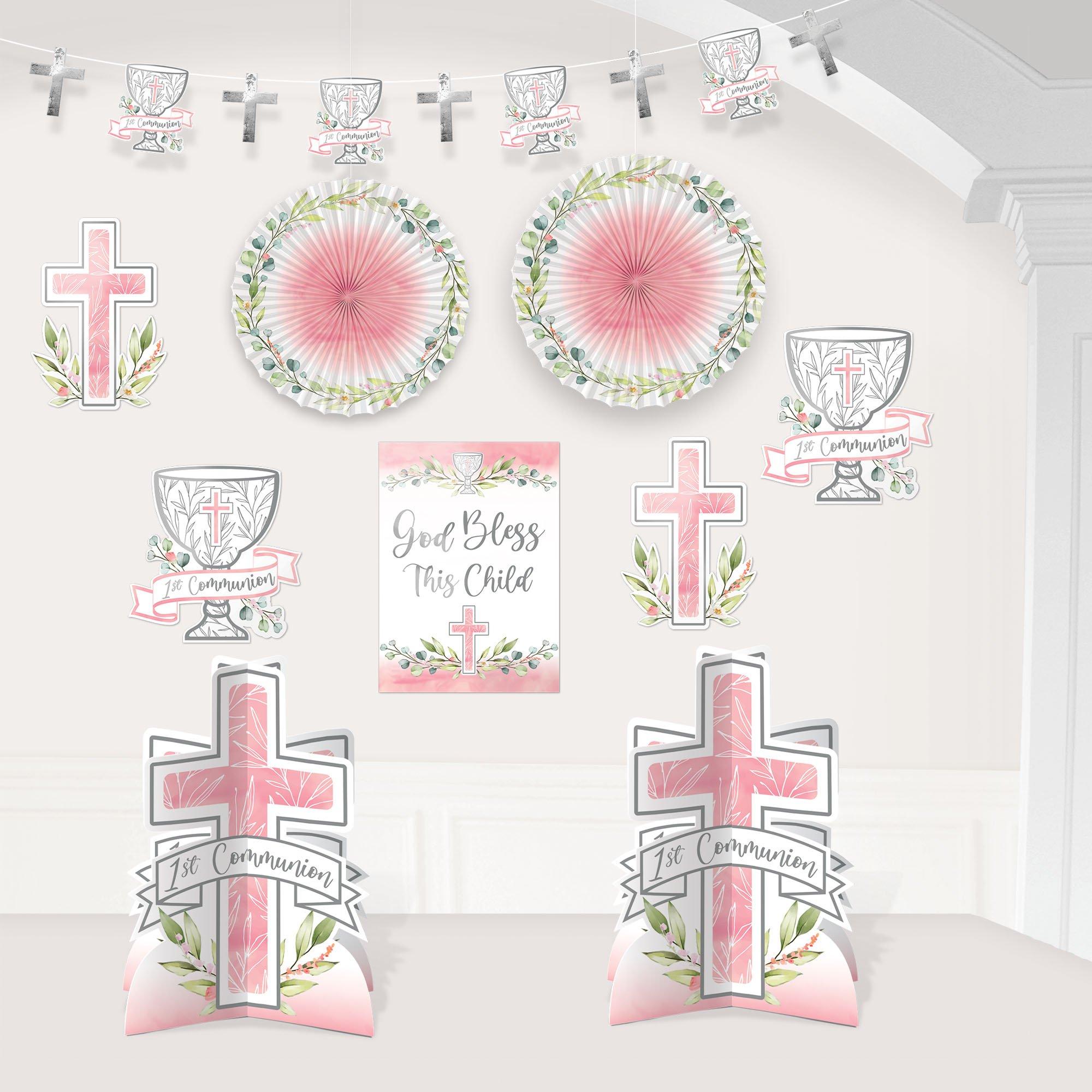 Pink My First Communion Room Decorating Kit, 10pc Party City
