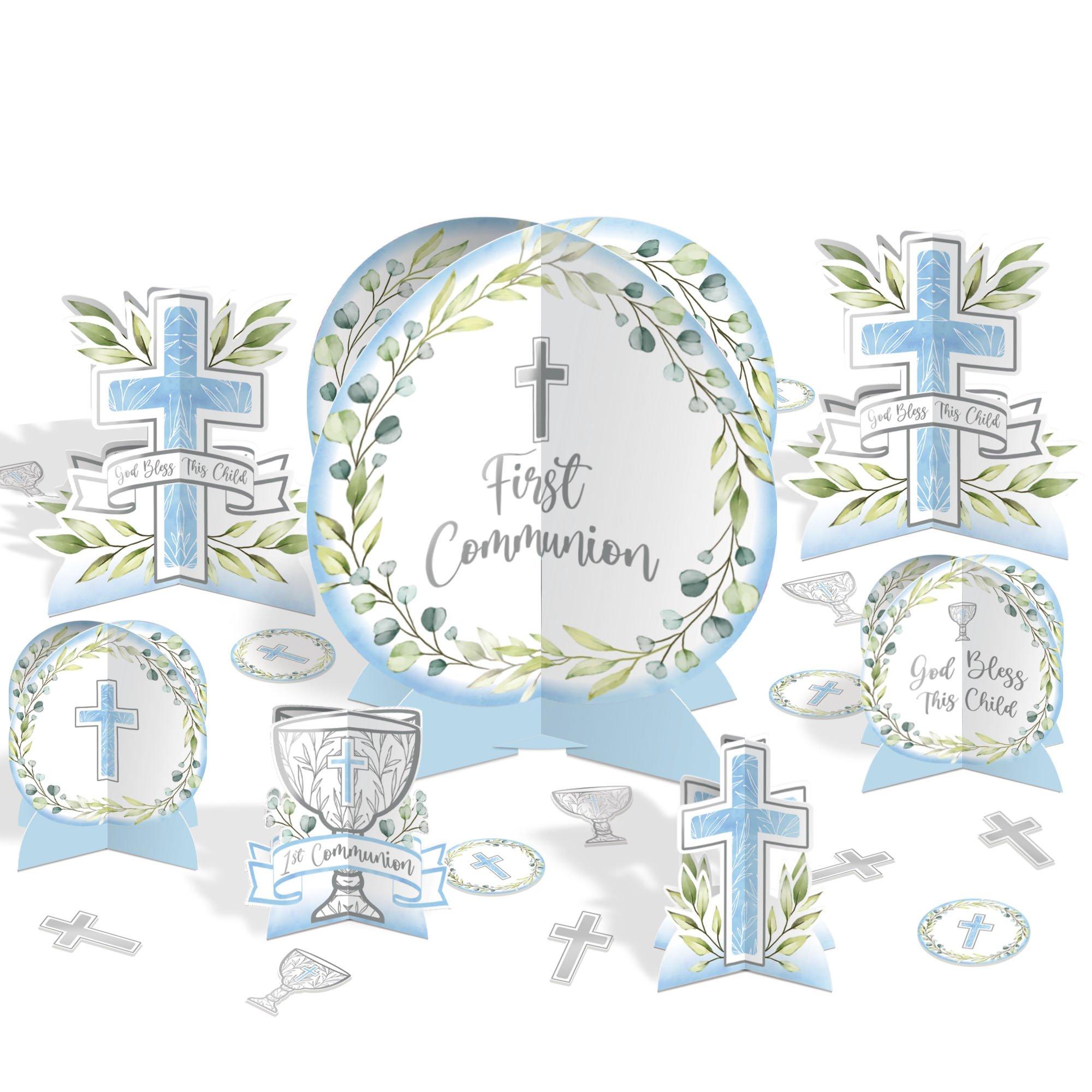 Blue My First Communion Cardstock Table Decorating Kit, 27pc | Party City