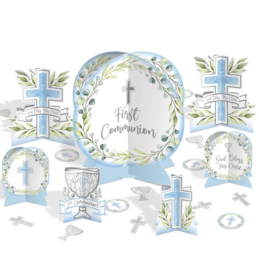 Blue My First Communion Cardstock Table Decorating Kit, 27pc