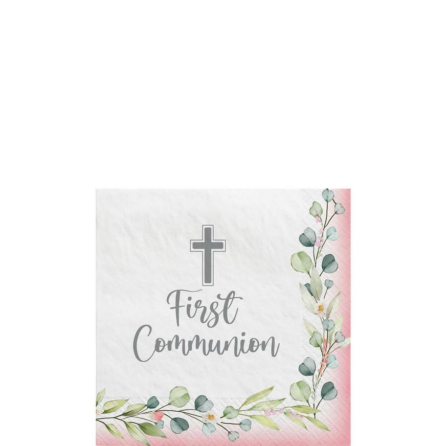 Pink My First Communion Paper Beverage Napkins, 5in, 40ct