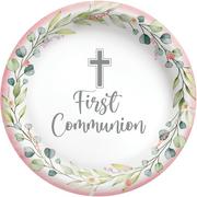 Pink My First Communion Paper Dinner Plates, 10in, 20ct