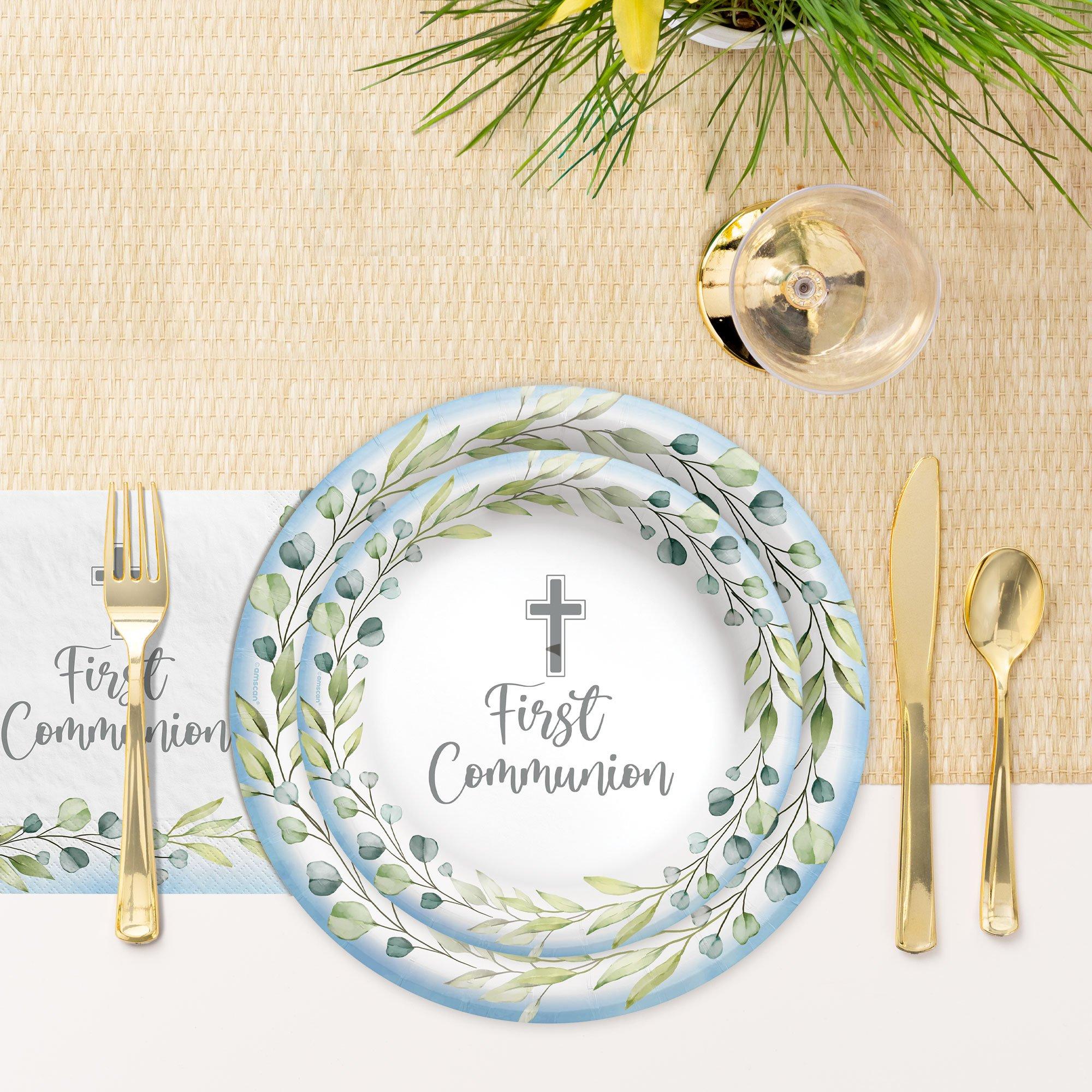 Blue My First Communion Paper Dessert Plates, 6.75in, 20ct