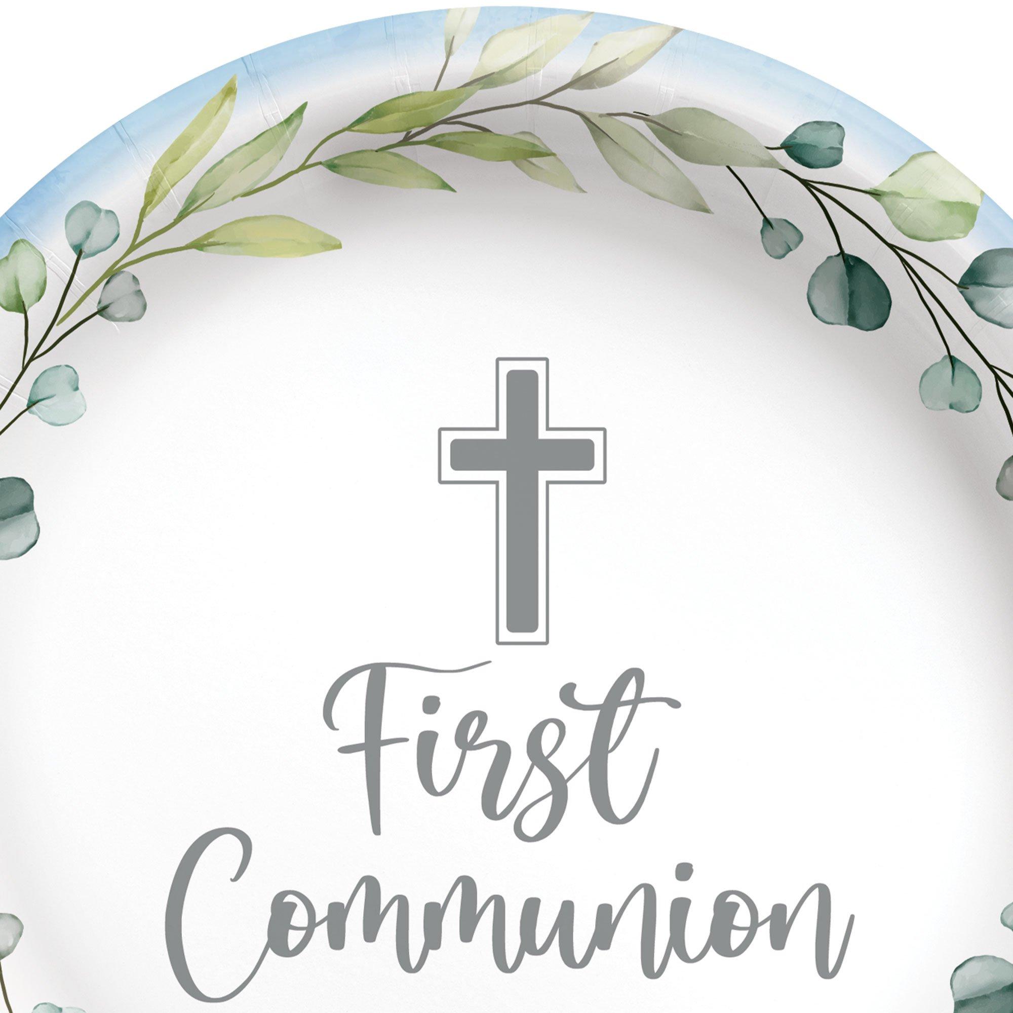 Blue My First Communion Paper Dessert Plates, 6.75in, 20ct