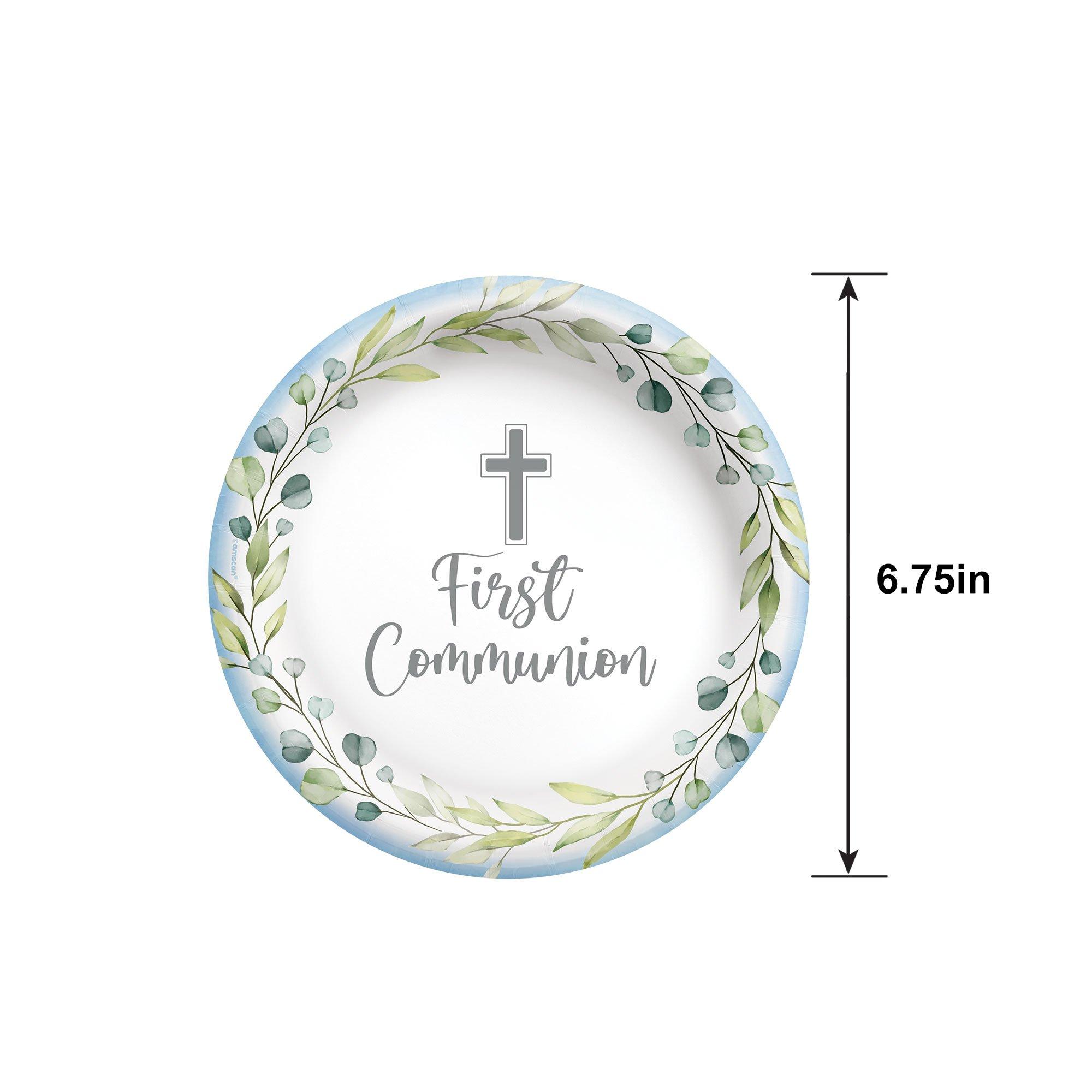 Blue My First Communion Paper Dessert Plates, 6.75in, 20ct