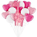Pink Safari Giraffe It's a Girl Foil Balloon Bouquet, 13pc