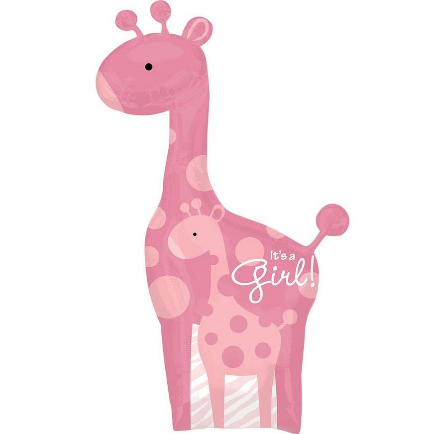 Pink Safari Giraffe It's a Girl Foil Balloon Bouquet, 13pc