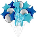 Blue Safari Giraffe It's a Boy Foil Balloon Bouquet, 13pc