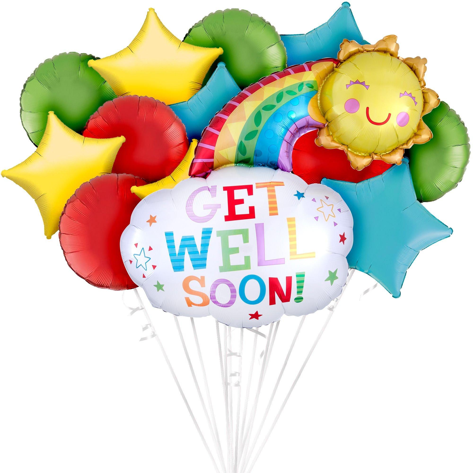 Rainbow Get Well Soon Foil Balloon Bouquet 13pc Party City