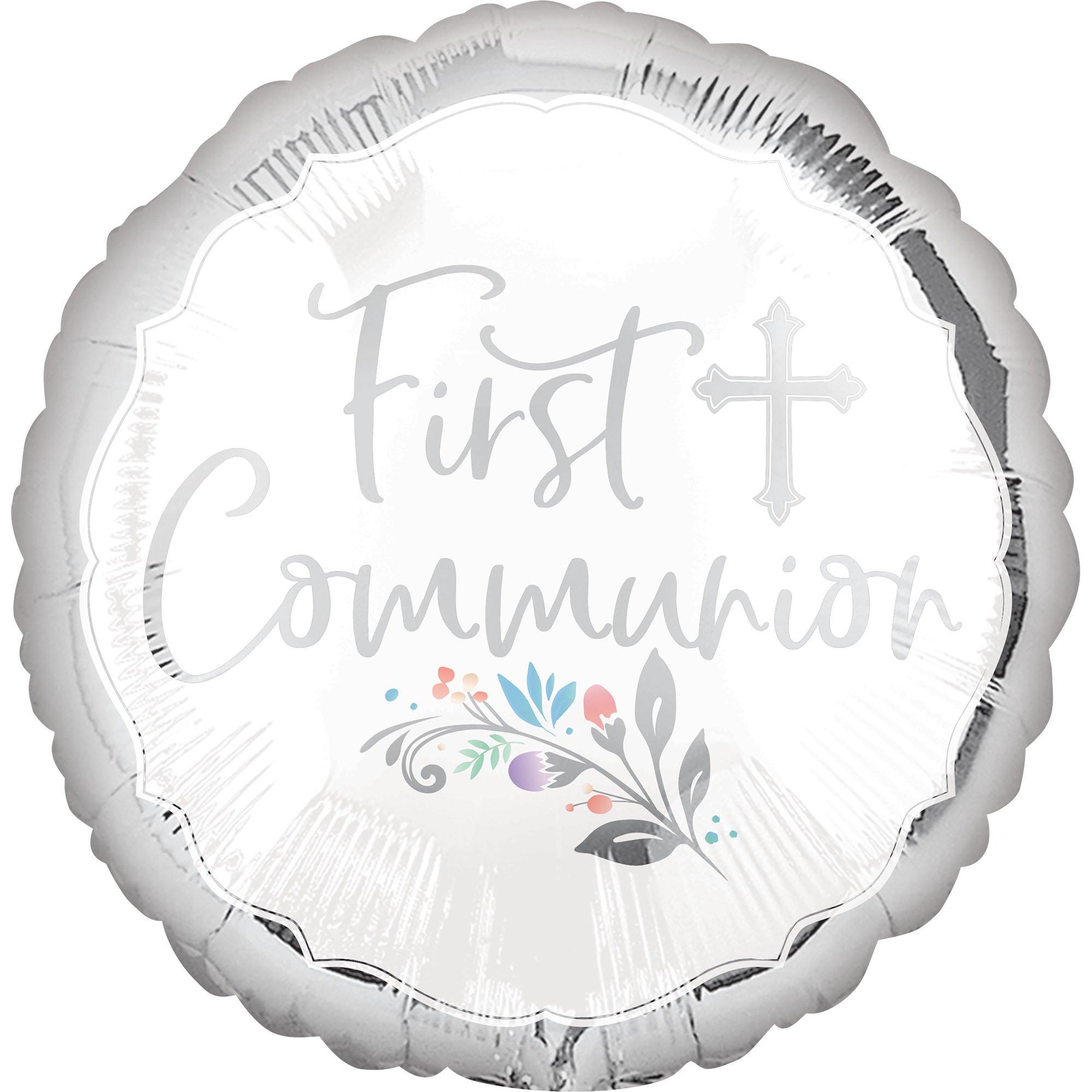 Silver First Communion Foil Balloon, 17in - Holy Day