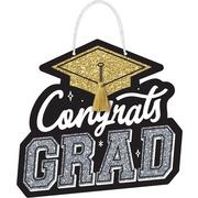 Glitter Gold & Silver Congrats Grad Fiberboard Sign, 11.3in x 10.9in
