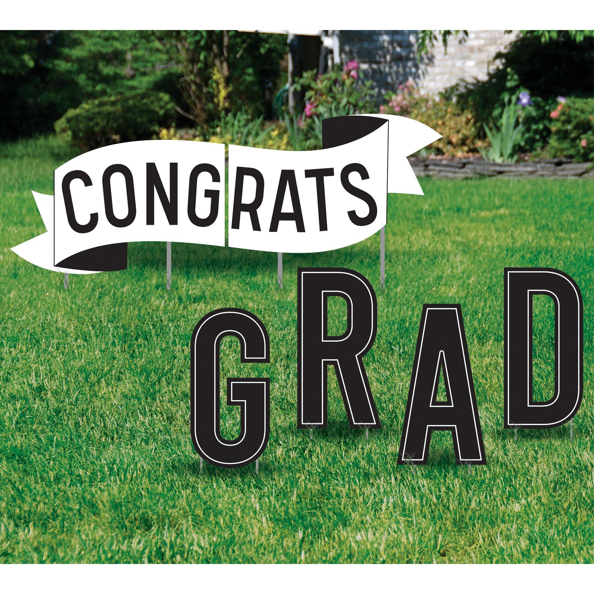 Congrats Grad Plastic & Metal Yard Sign Kit, 14in, 6pc | Party City