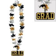 Black, Silver & Gold Graduation Fabric Lei Necklace, 20in