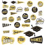 Metallic Black & Gold Graduation Cardstock Cutouts, 30ct