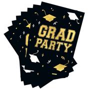 Black & Gold Grad Party Paper Invitations, 4.25in x 6.25in, 8ct