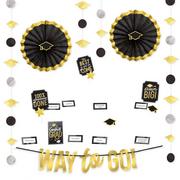 Black, Silver & Gold Graduation Party Buffet Table Decorating Kit, 23pc