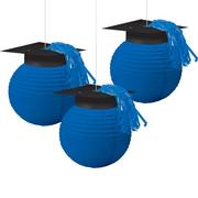Blue Grad Cap with Tassel Paper Lanterns, 9.5in, 3ct