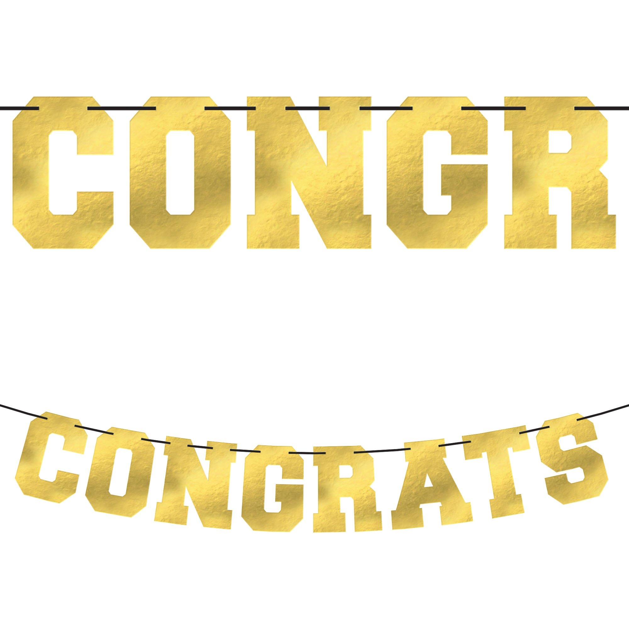 Metallic Gold Congrats Cardstock & Ribbon Letter Banner, 12ft