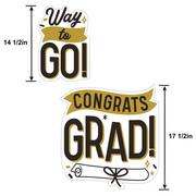 Black, White & Gold Congrats Grad Corrugated Plastic Yard Signs, 5ct