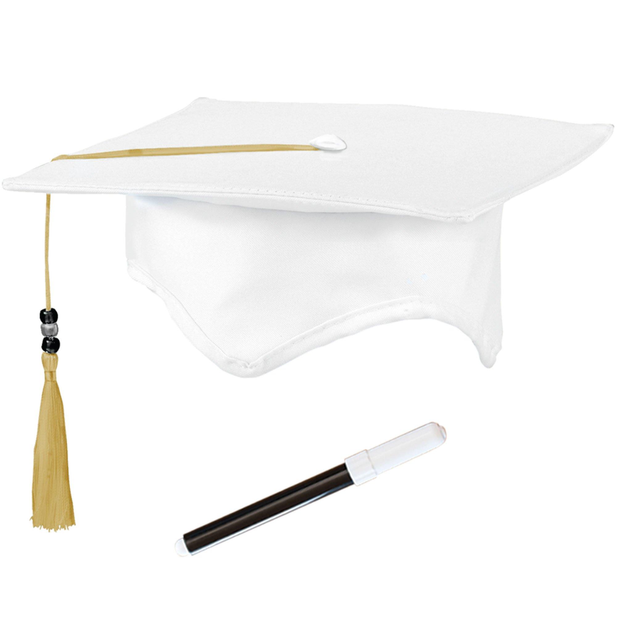White Autograph Mortarboard Graduation Cap, 9in x 9in, with Marker