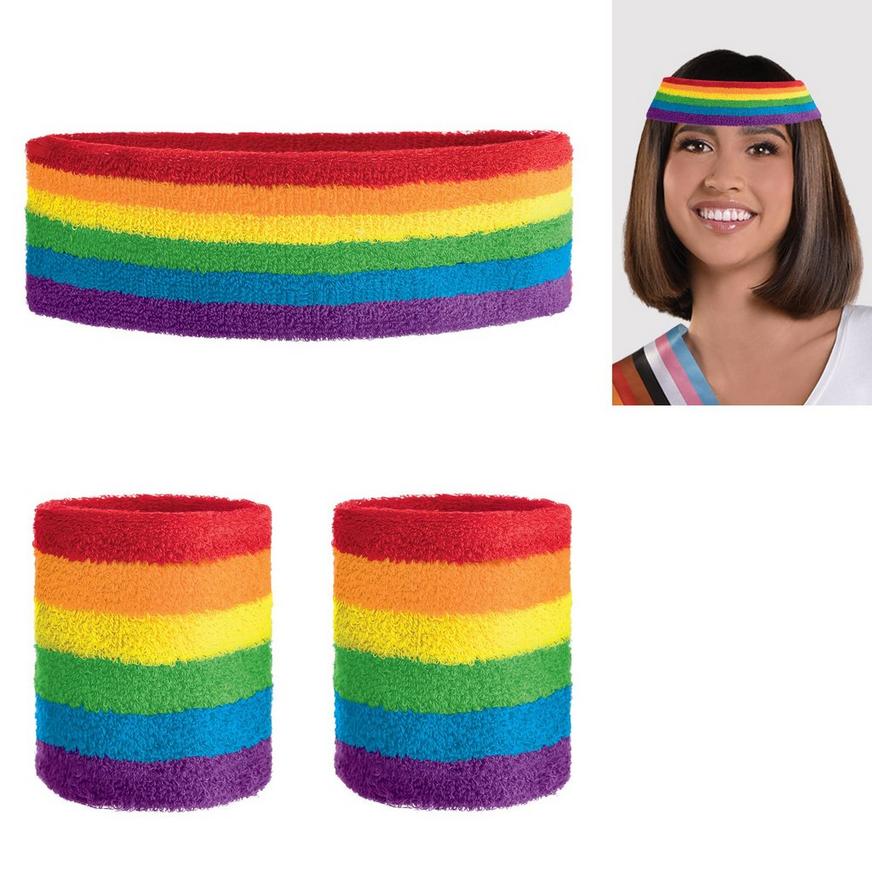 Rainbow Fabric Headband & Sweatbands, 3pc