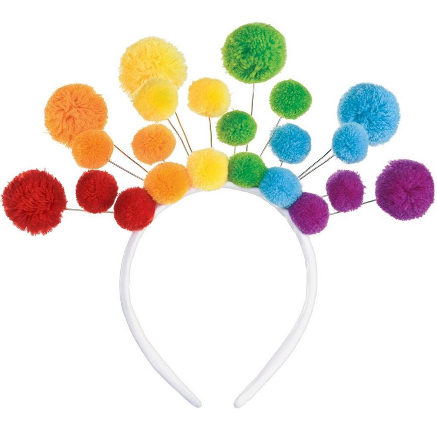 Rainbow Pride Pom-Pom Fabric & Plastic Headband, 10in x 9.1in