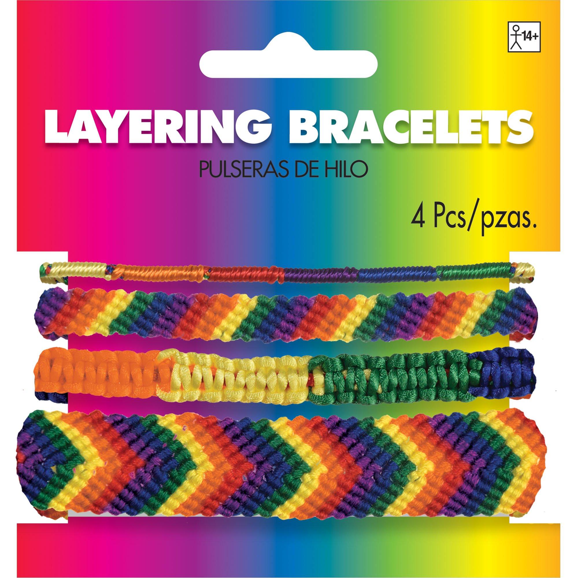 Rainbow Fabric Layering Friendship Bracelets, 4in, 4ct Rainbow/color