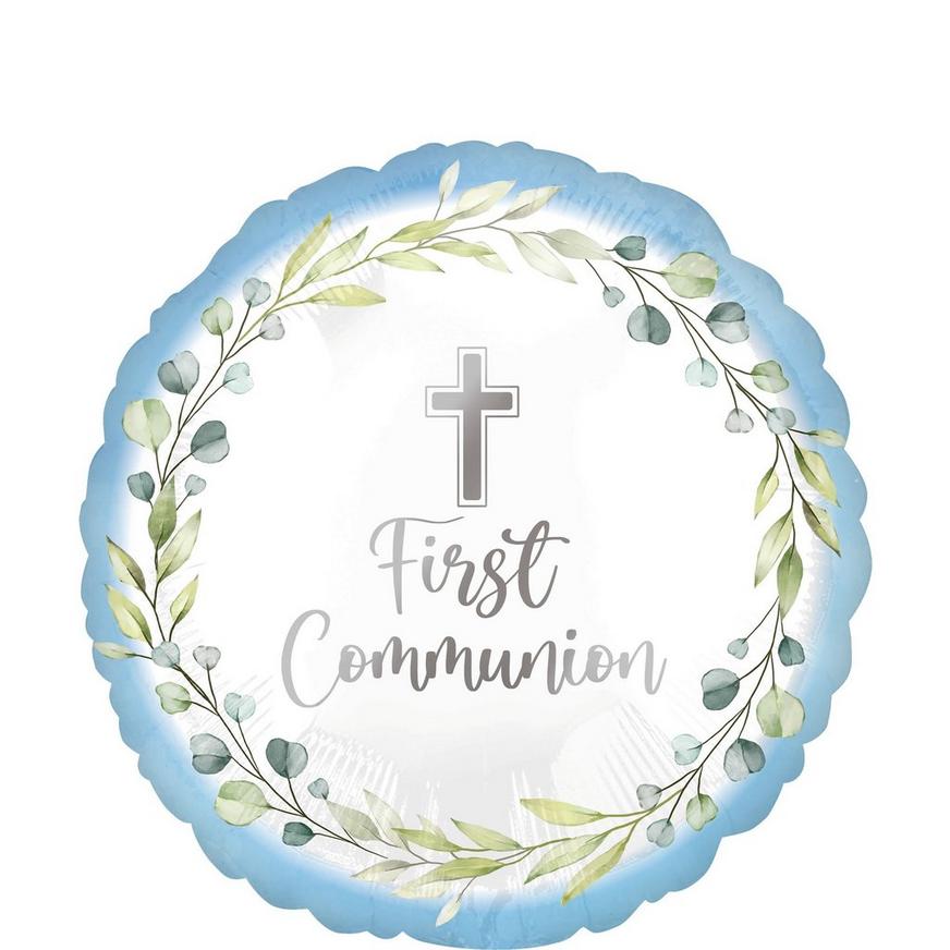 Blue Foliage My First Communion Foil Balloon, 17in
