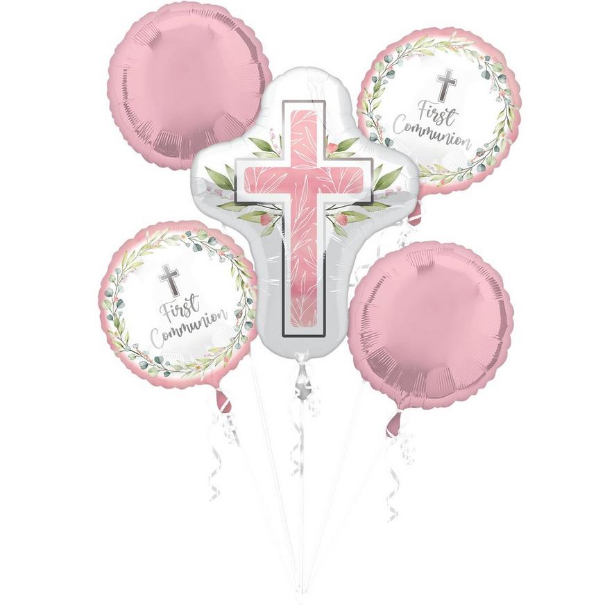 PINK RELIGIOUS CROSS FOIL BALLOON BOUQUET CHRISTENING FIRST COMMUNION PARTY 