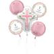 Pink Foliage My First Communion Foil Balloon Bouquet, 5pc