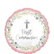 Pink Foliage My First Communion Foil Balloon, 17in