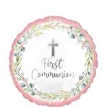 Pink Foliage My First Communion Foil Balloon, 17in