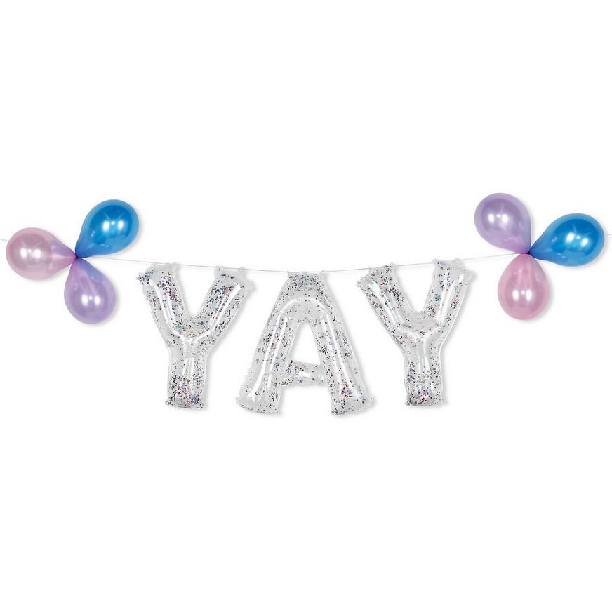 Air-Filled Yay Multicolor Confetti Balloon Phrase Banner, 16in Letters