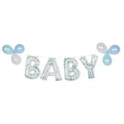 Air-Filled Baby Blue Confetti Balloon Phrase Banner, 16in Letters