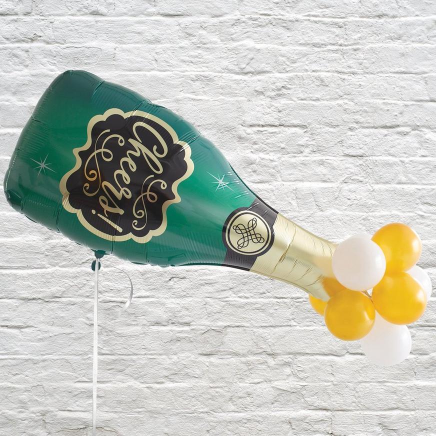 Cheers Champagne Bottle Foil Balloon, 16in x 47.5in, with Latex Balloons