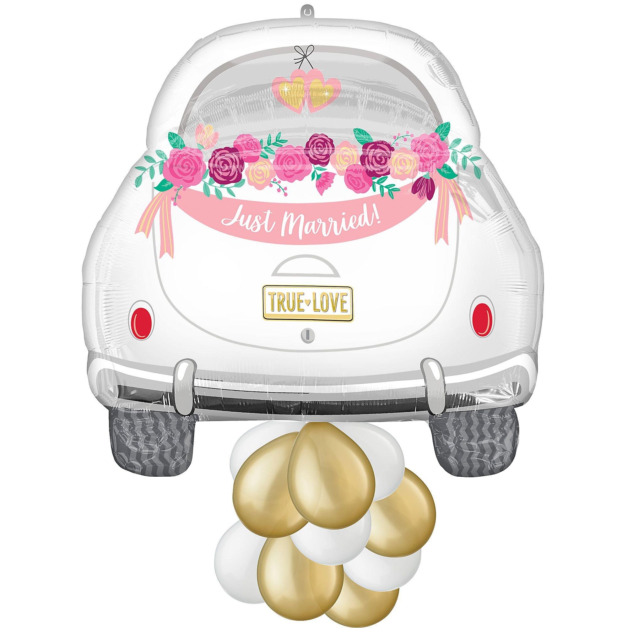 Just Married Car Foil Balloon, 37in x 28in, with Latex Balloons Party