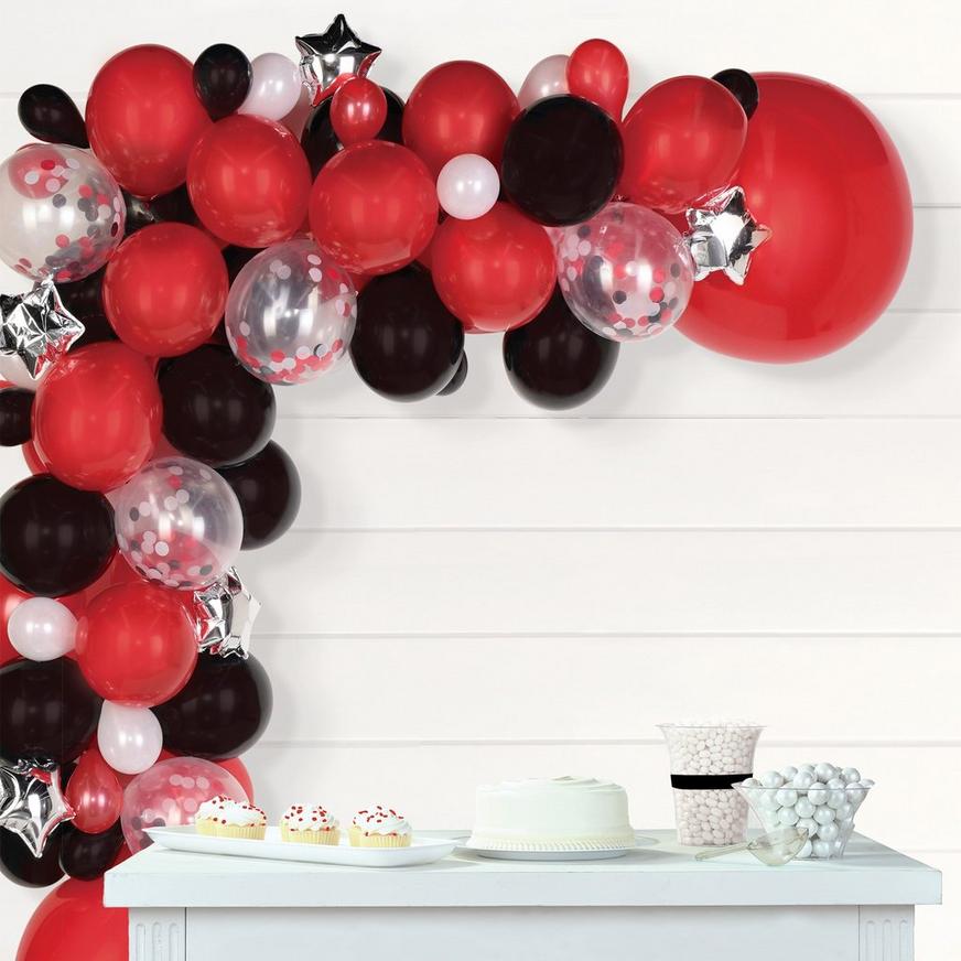 Air-Filled Red, Black & White Star Balloon Garland Kit