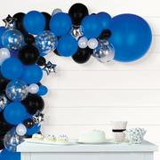 Air-Filled Blue, Black & White Star Balloon Garland Kit