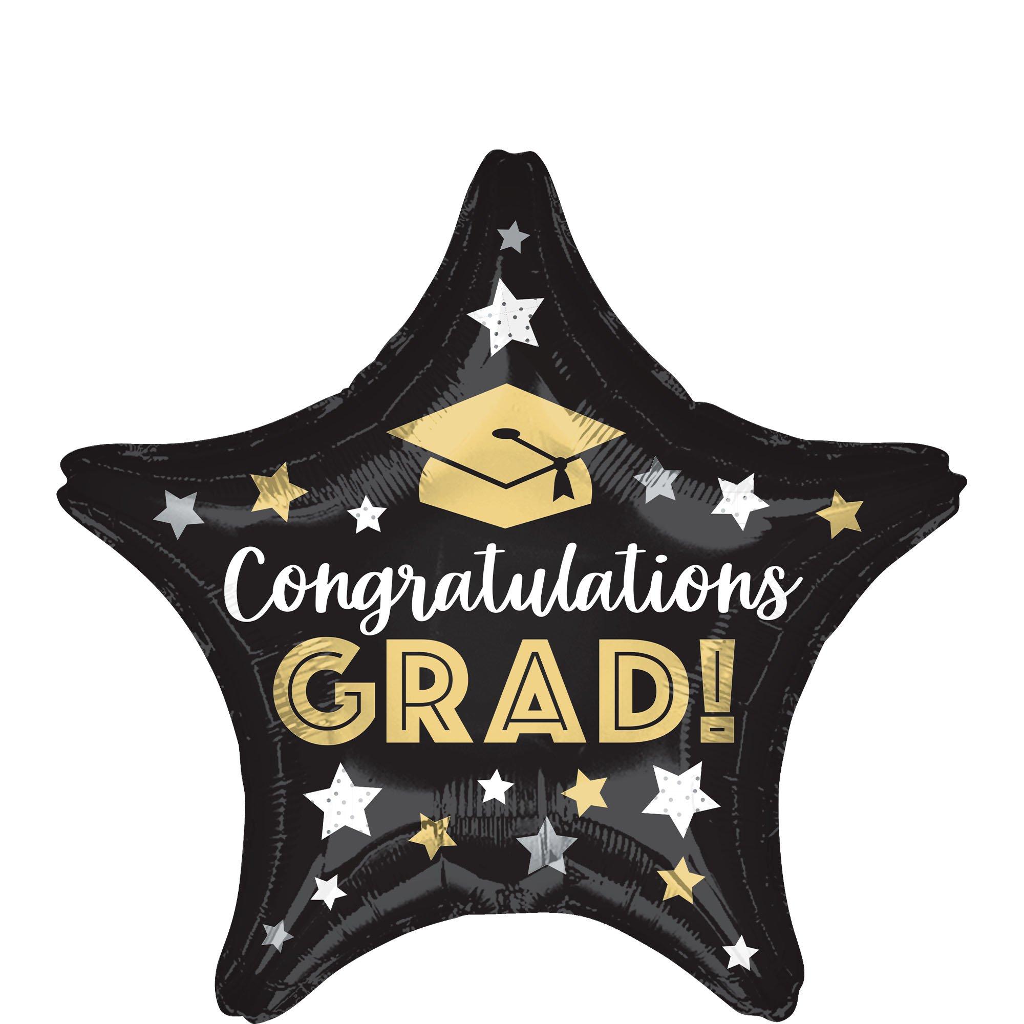 Black Congratulations Grad Star Foil Balloon, 19in