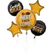 Black & Gold The Best Is Yet to Come Graduation Foil Balloon Bouquet, 5pc
