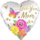 Satin Butterfly & Flowers Love You Mom Heart Foil Balloon, 18in