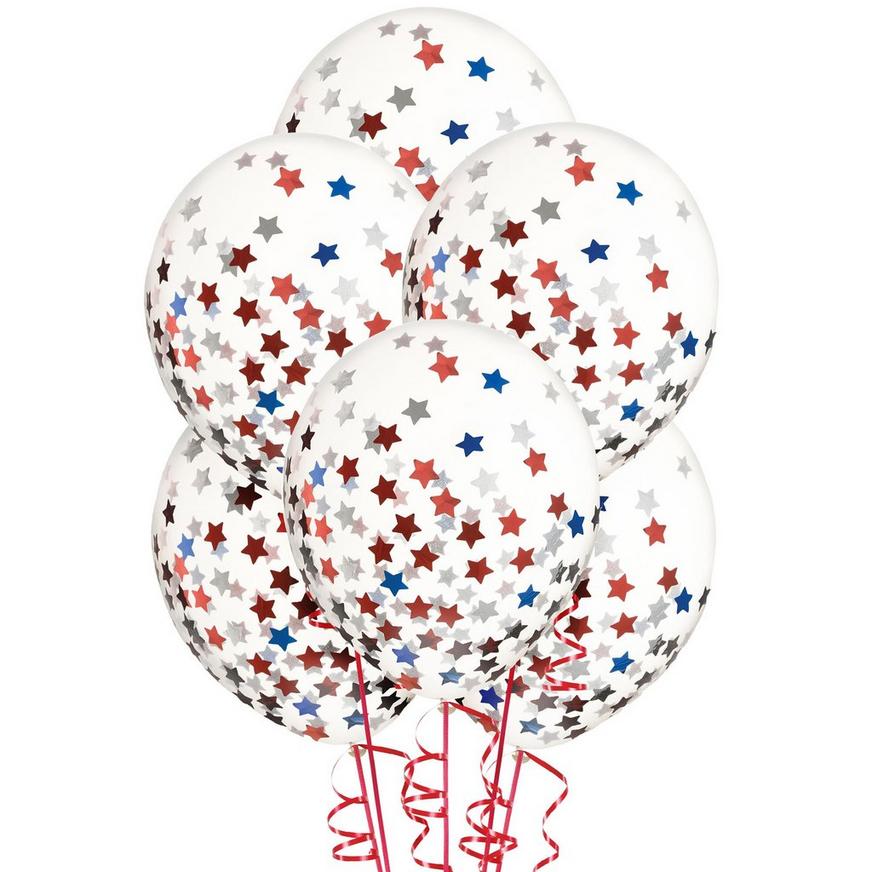 6ct, 12in, Patriotic Stars Confetti Latex Balloons