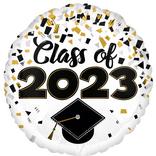 Black, Silver & Gold Confetti Class of 2023 Graduation Foil Balloon, 17in