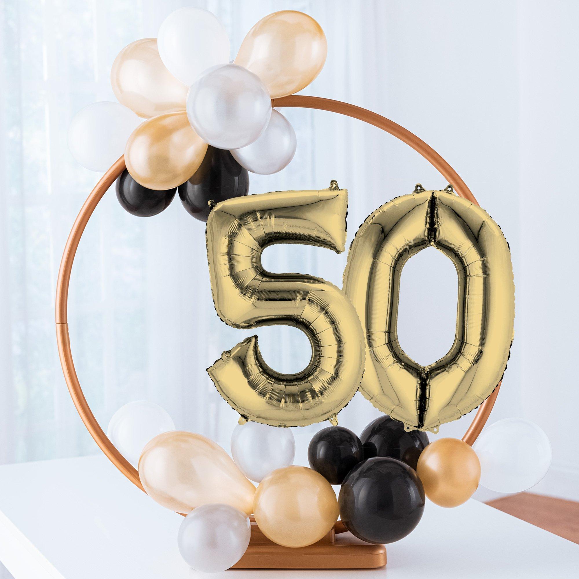 Air-Filled Black, Silver & Gold Number (50) Tabletop or Hangable Balloon Hoop Kit