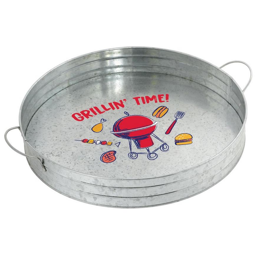 Grillin' and Chillin' Round Metal Serving Tray, 14in